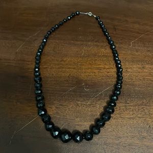 Handmade Vintage Black Faceted Glass Beaded Necklace